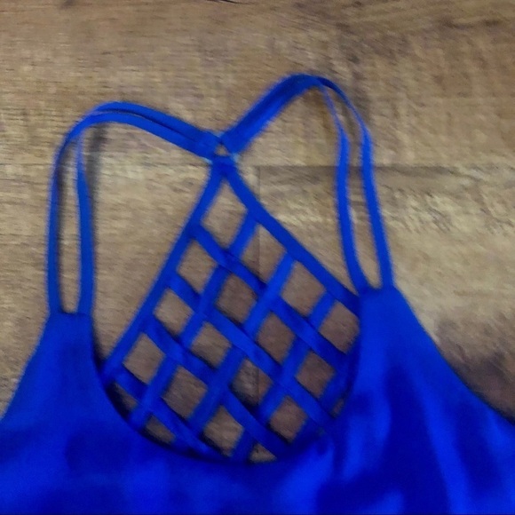 NWT MINE royal blue high-low razerback tank top with lattice back. Medium - Picture 3 of 10